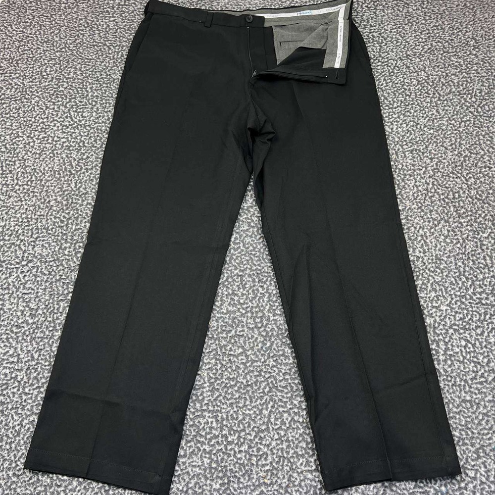 Haggar Dress Pants Men 36x30 Black Classic Fit Flat Front Straight Pocket